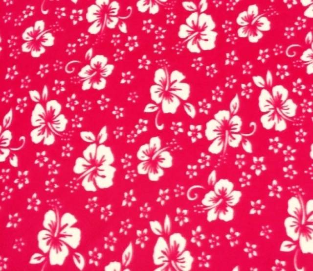Red Hawaiian Florals Flower Fleece Fabric